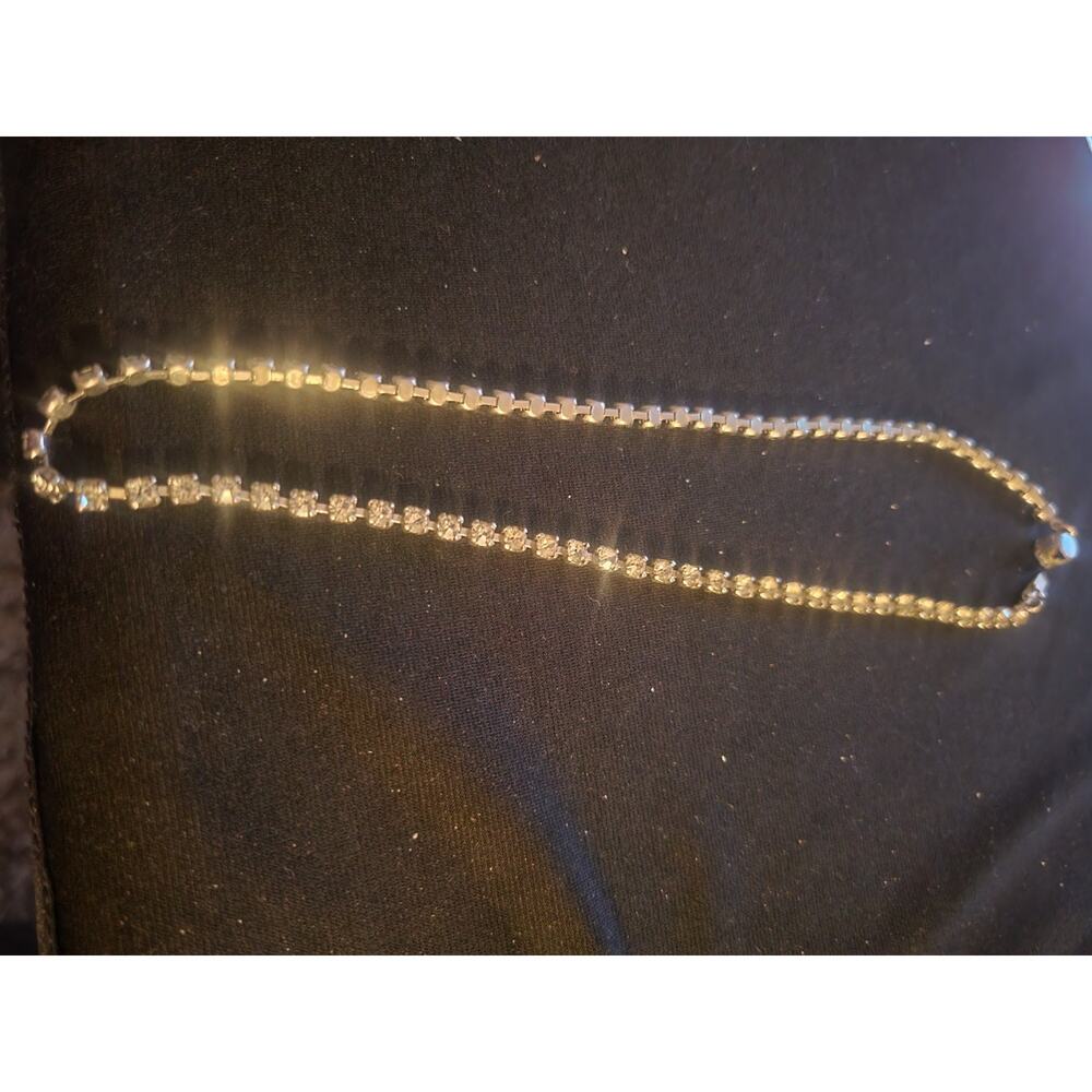 16" Vintage Clear Rhinestone Choker Necklace - Picture 3 of 4